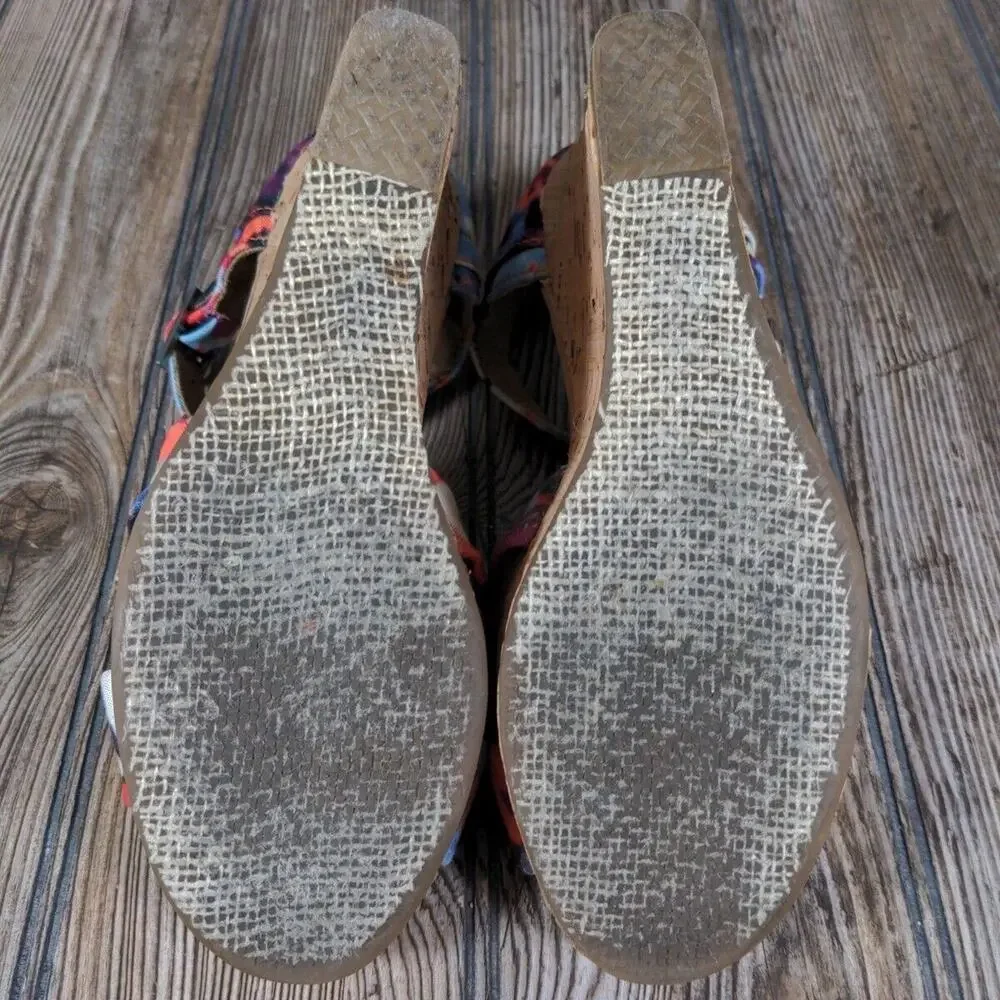 Toms Wedge Sandals Floral Hawaiian Platform Ankle Strap Peep Toe Shoes‎ Size 6